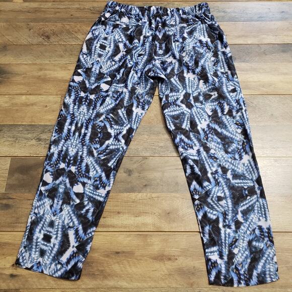 Rieley Pants High Rise Ankle Length Silky Tapered Blue and Black Pocket Medium - Picture 7 of 11